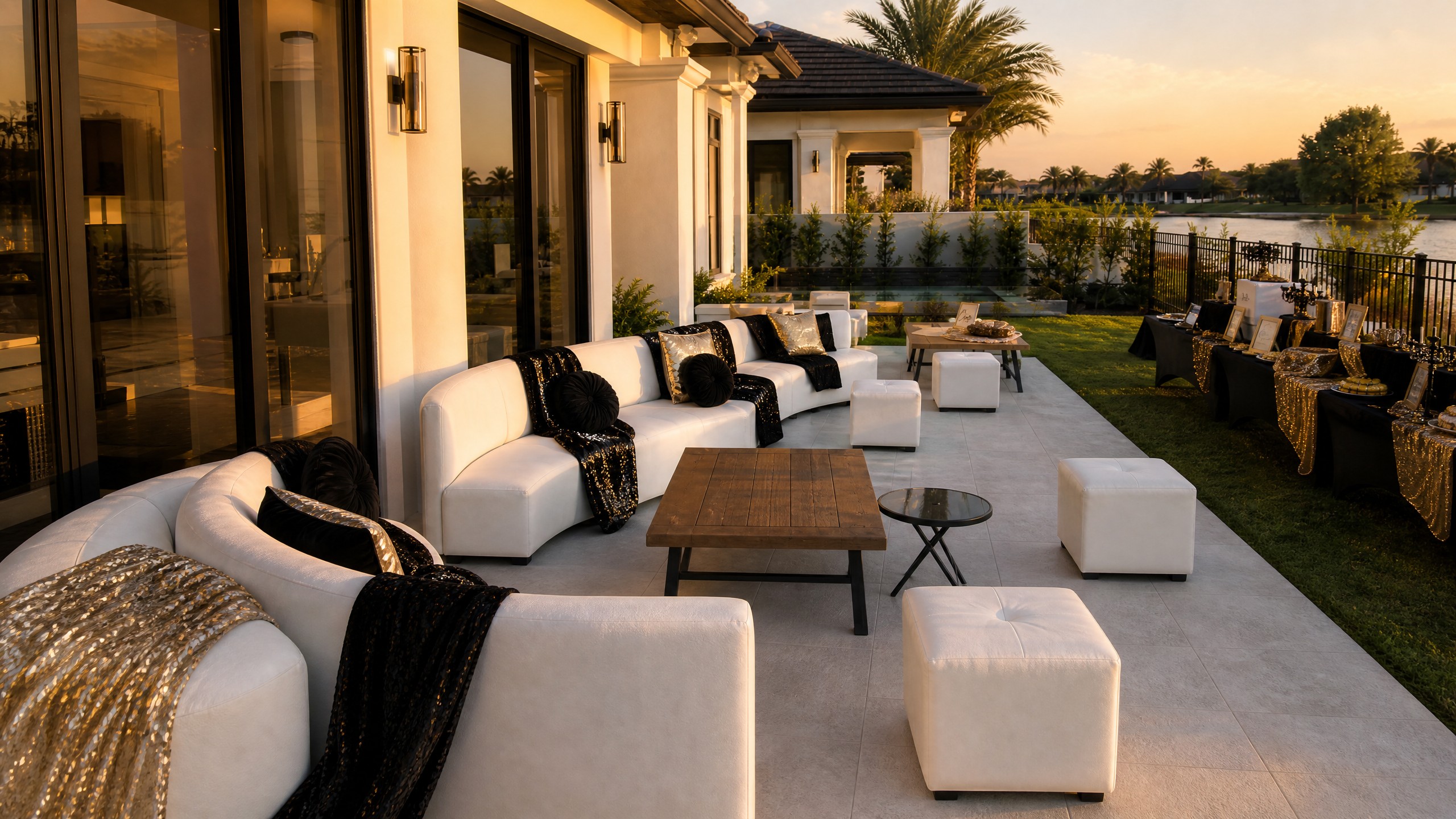 Event photo from Lakeside Dinner Party by Poppin Social: 05 Patio Lounge Toward House.