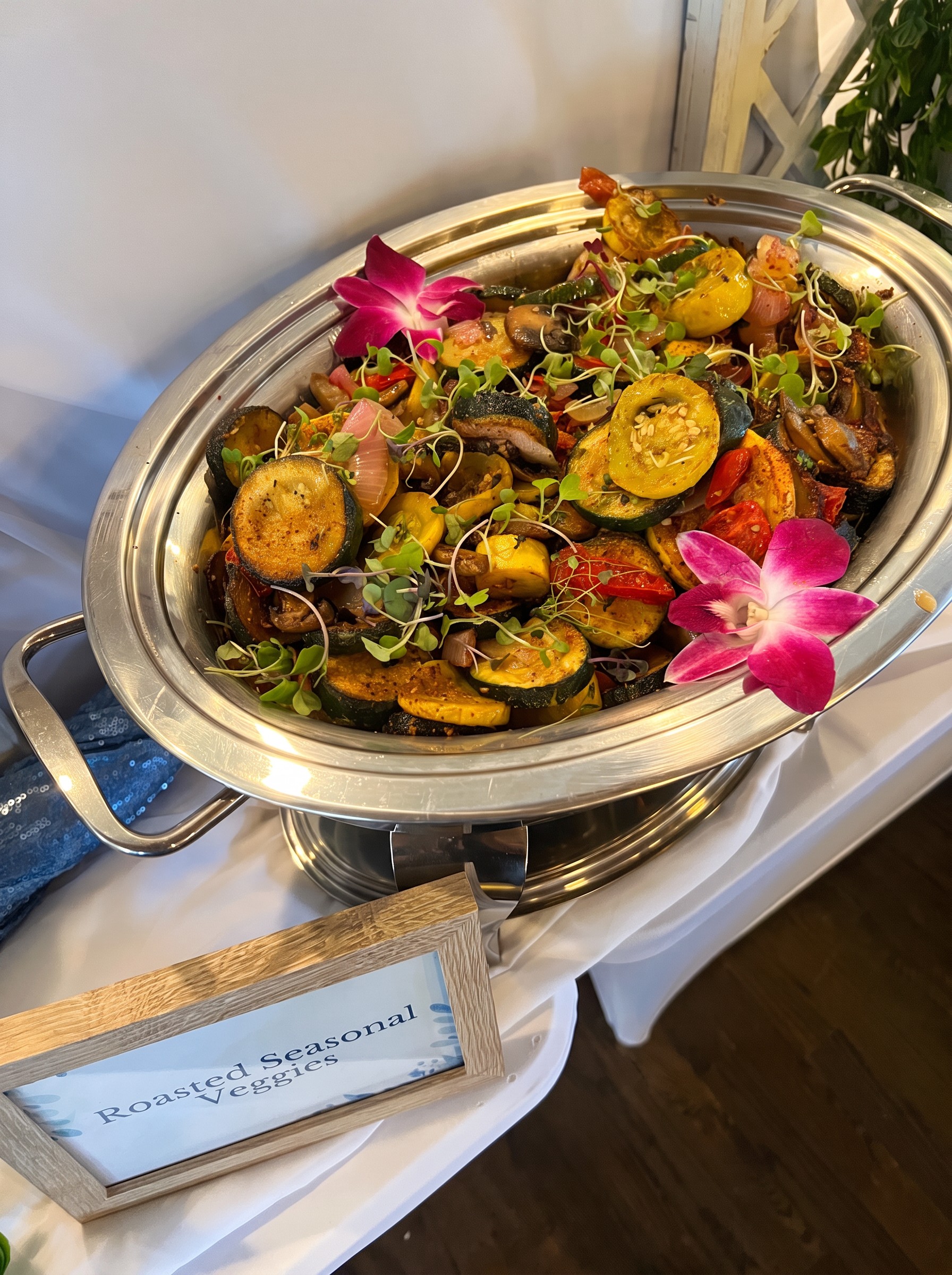 Event photo from Blue & White Garden Dinner by Poppin Social: 05 Luxury Roasted Vegetables Closeup.
