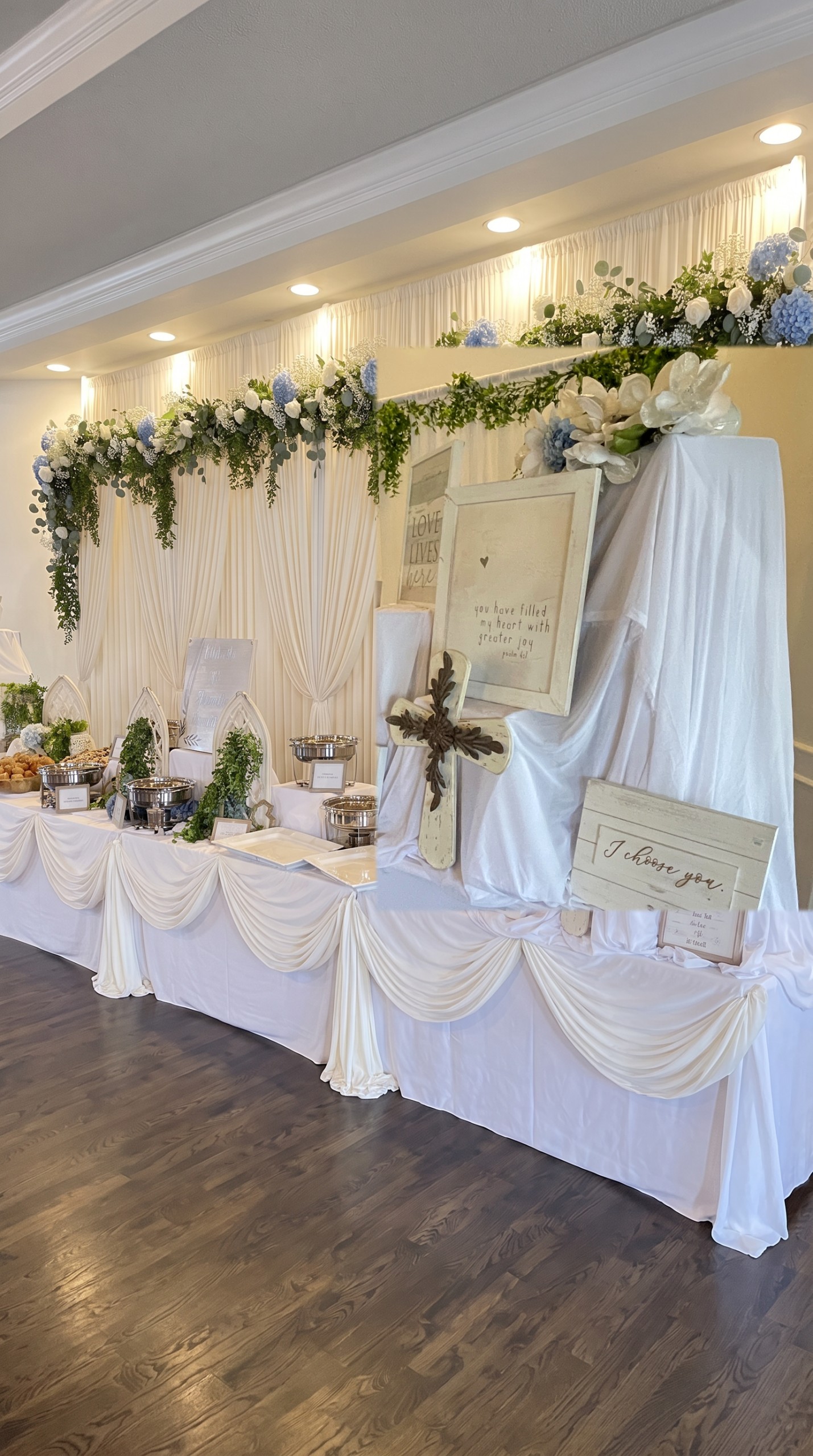 Event photo from Blue & White Garden Dinner by Poppin Social: 01 Thomas Baptism Right Display Matched.