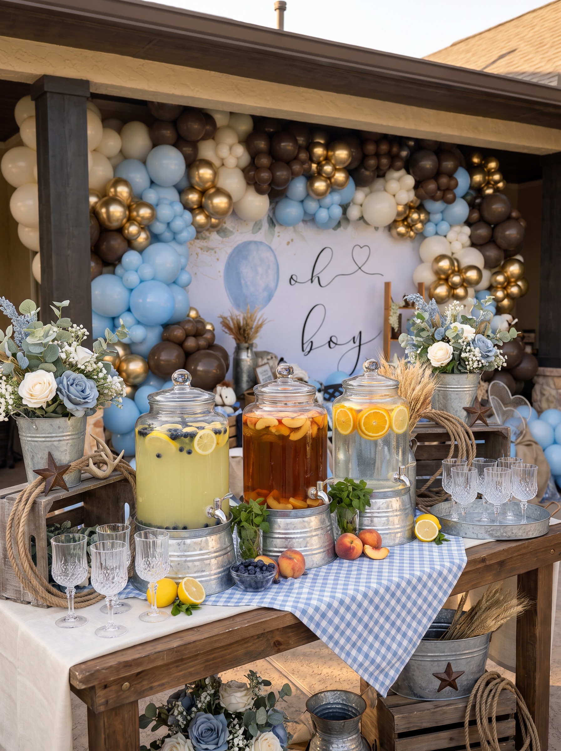 Event photo from Oh Baby! Country Western Baby Shower by Poppin Social: DRINK 03 Country Western Dispenser Room View.