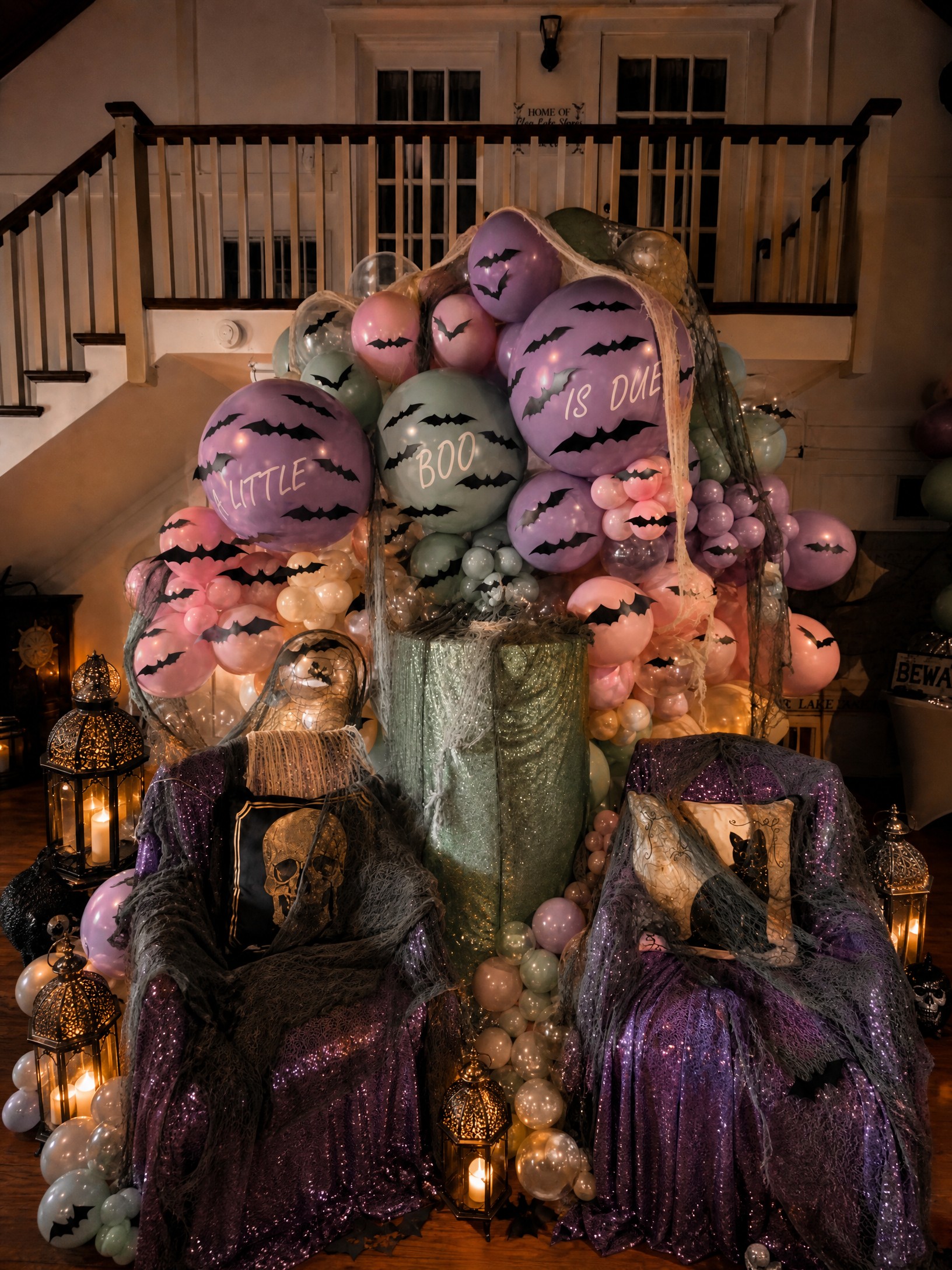 Event photo from A Little Boo Is Due Baby Shower by Poppin Social: 02 Halloween Baby Shower Chairs Embellished.