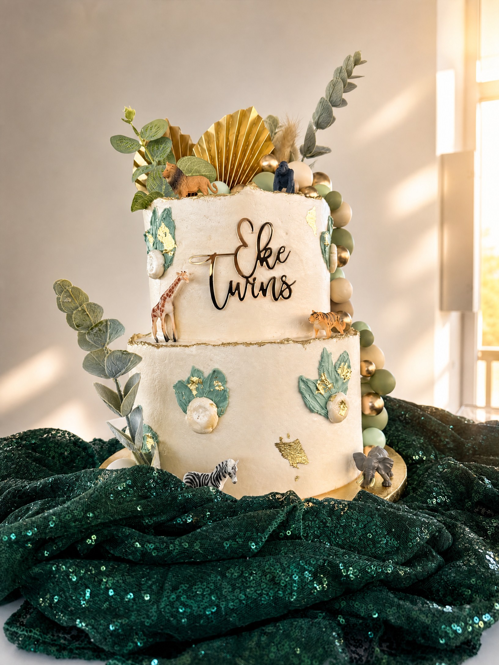 Event photo from Wildly Loved Twin Baby Shower by Poppin Social: 01 Eke Twins Safari Cake Detail.