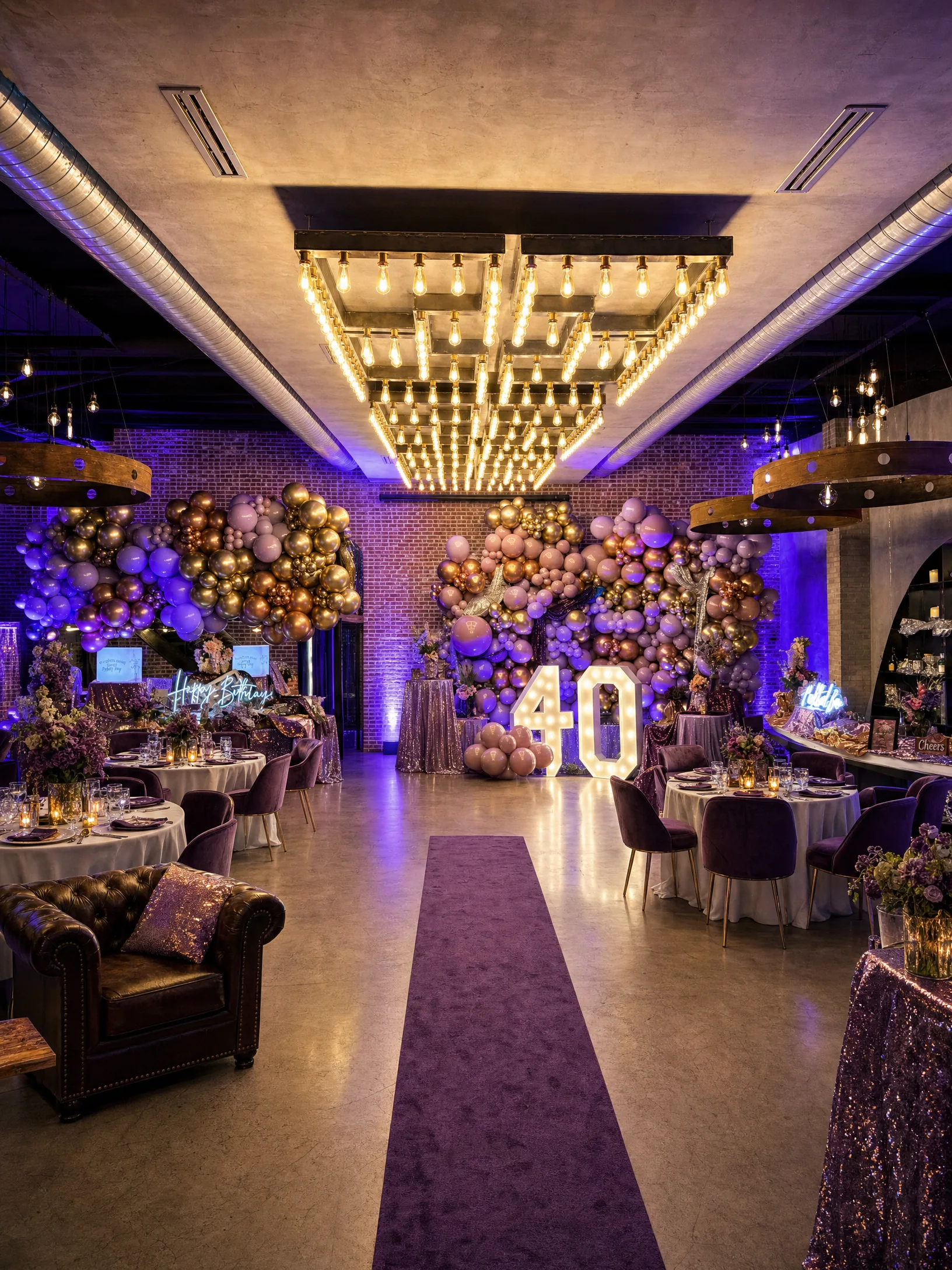 A milestone birthday celebration transformed with immersive lighting and décor